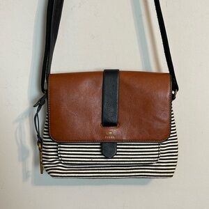 Fossil striped leather and fabric Crossbody bag shoulder bag adjustable